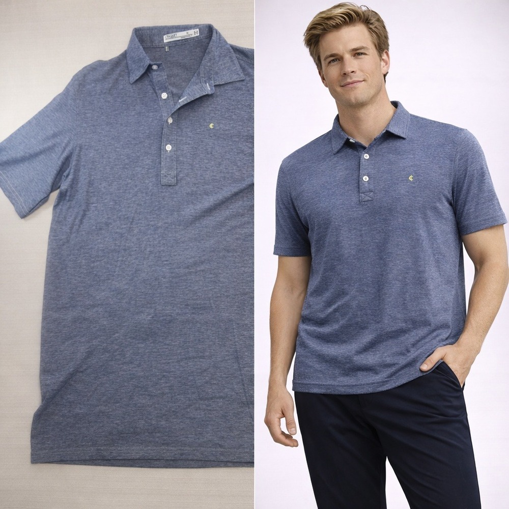 Criquet Mens Players Shirt Organic Cotton Polo Blue Micro Stripe Size M